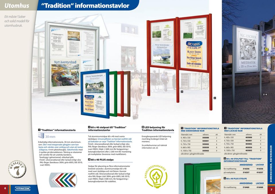 INFORMATIONSTAVLA MED LACKAD RAM KVALITET 30 mm Enkelsidig informationstavla. 30 mm aluminiumram. Dörr med integrerade gångjärn som kan bytas och vändas utan verktyg och utan att tavlan avlägsnas.