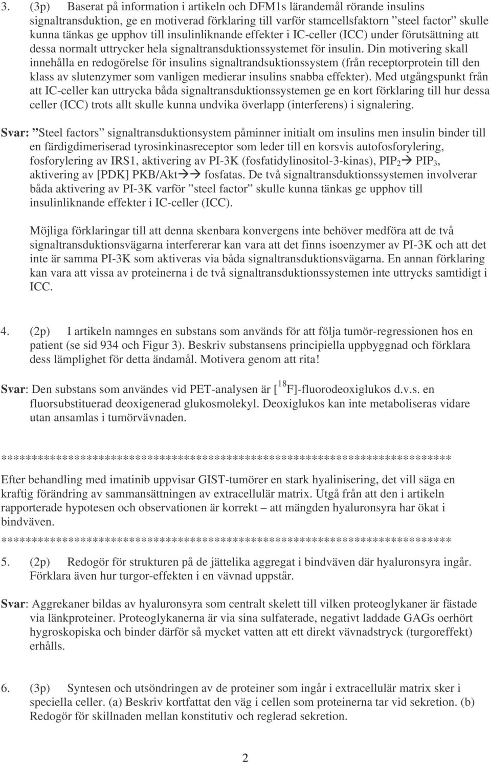 Din motivering skall innehålla en redogörelse för insulins signaltrandsuktionssystem (från receptorprotein till den klass av slutenzymer som vanligen medierar insulins snabba effekter).