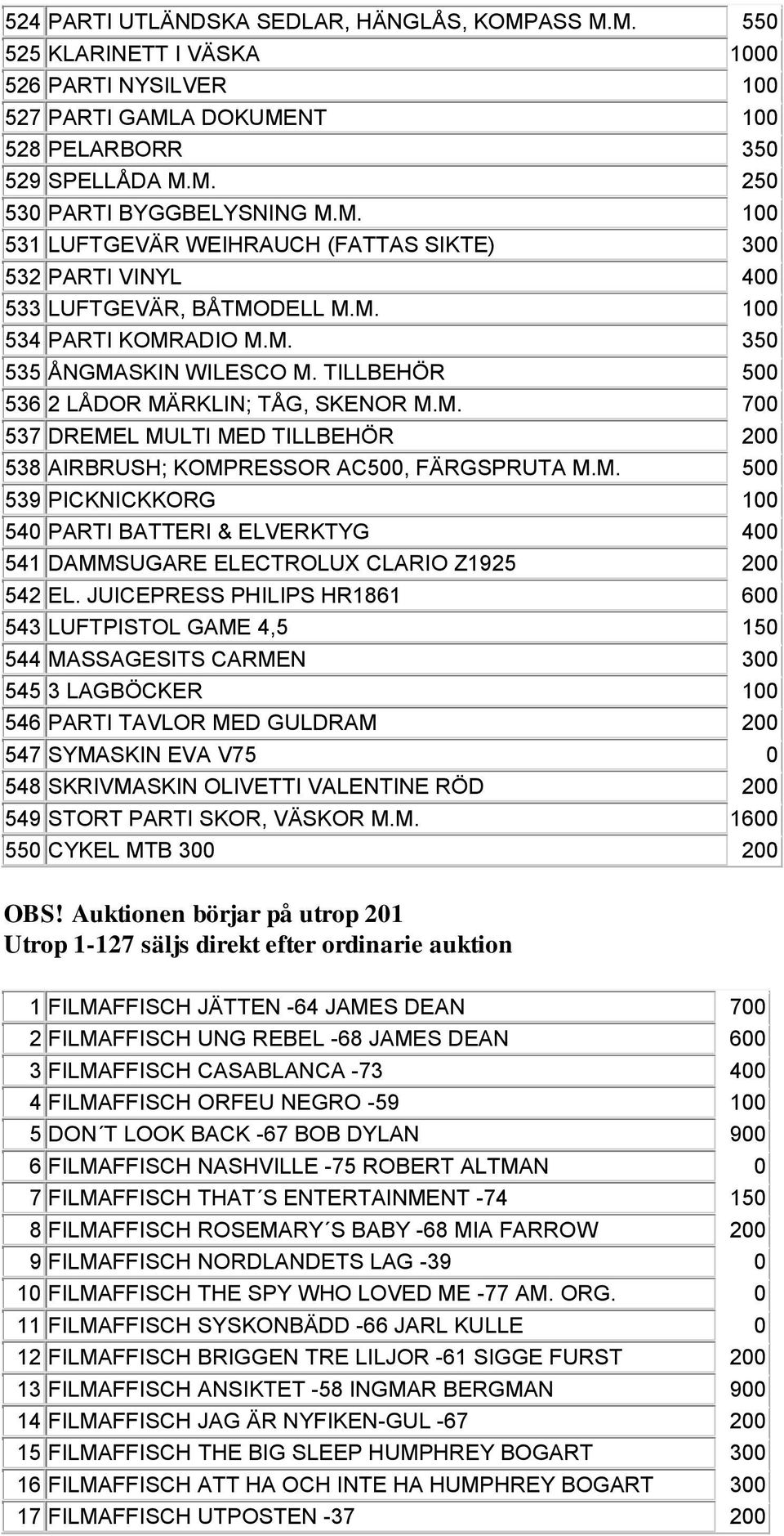 TILLBEHÖR 500 536 2 LÅDOR MÄRKLIN; TÅG, SKENOR M.M. 700 537 DREMEL MULTI MED TILLBEHÖR 200 538 AIRBRUSH; KOMPRESSOR AC500, FÄRGSPRUTA M.M. 500 539 PICKNICKKORG 100 540 PARTI BATTERI & ELVERKTYG 400 541 DAMMSUGARE ELECTROLUX CLARIO Z1925 200 542 EL.