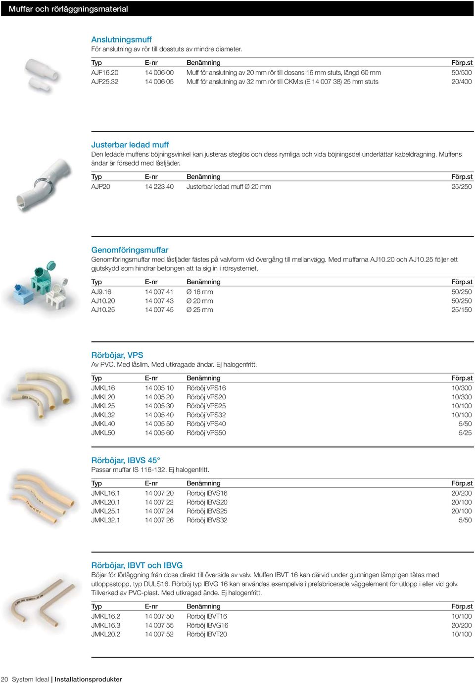 32 14 006 05 Muff för anslutning av 32 mm rör till CKM:s (E 14 007 38) 25 mm stuts 20/400 Justerbar ledad muff Den ledade muffens böjningsvinkel kan justeras steglös och dess rymliga och vida