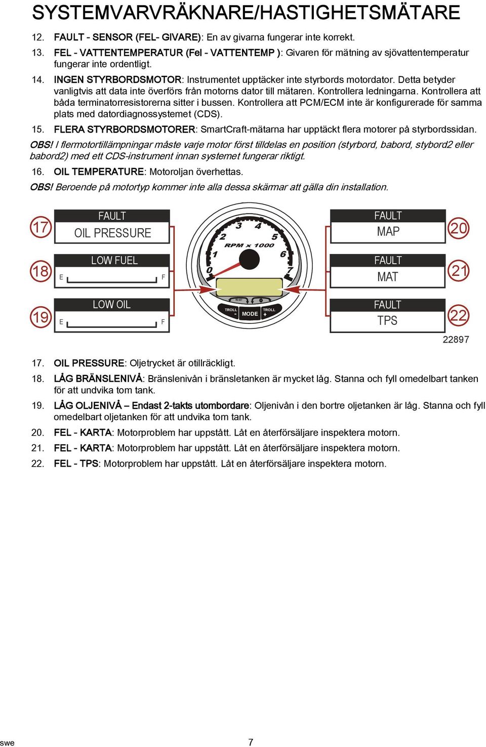 Detta betyder vanligtvis att data inte överförs från motorns dator till mätaren. Kontrollera ledningarna. Kontrollera att båda terminatorresistorerna sitter i bussen.