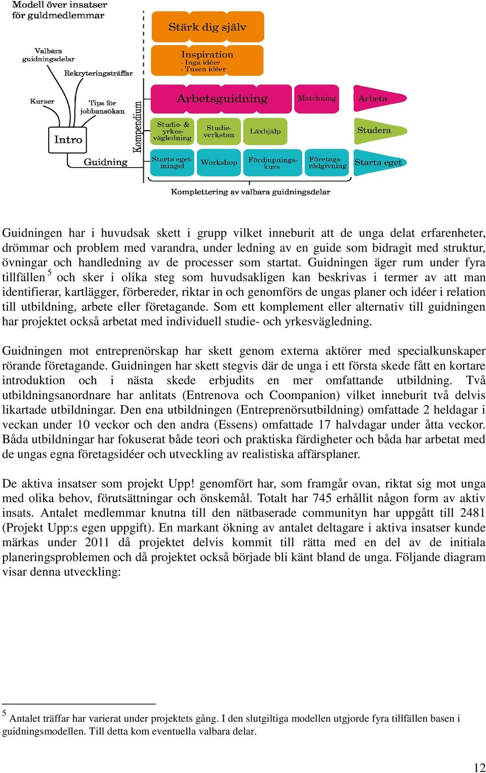 Guidningen äger rum under fyra tillfällen 5 och sker i olika steg som huvudsakligen kan beskrivas i termer av att man identifierar, kartlägger, förbereder, riktar in och genomförs de ungas planer och