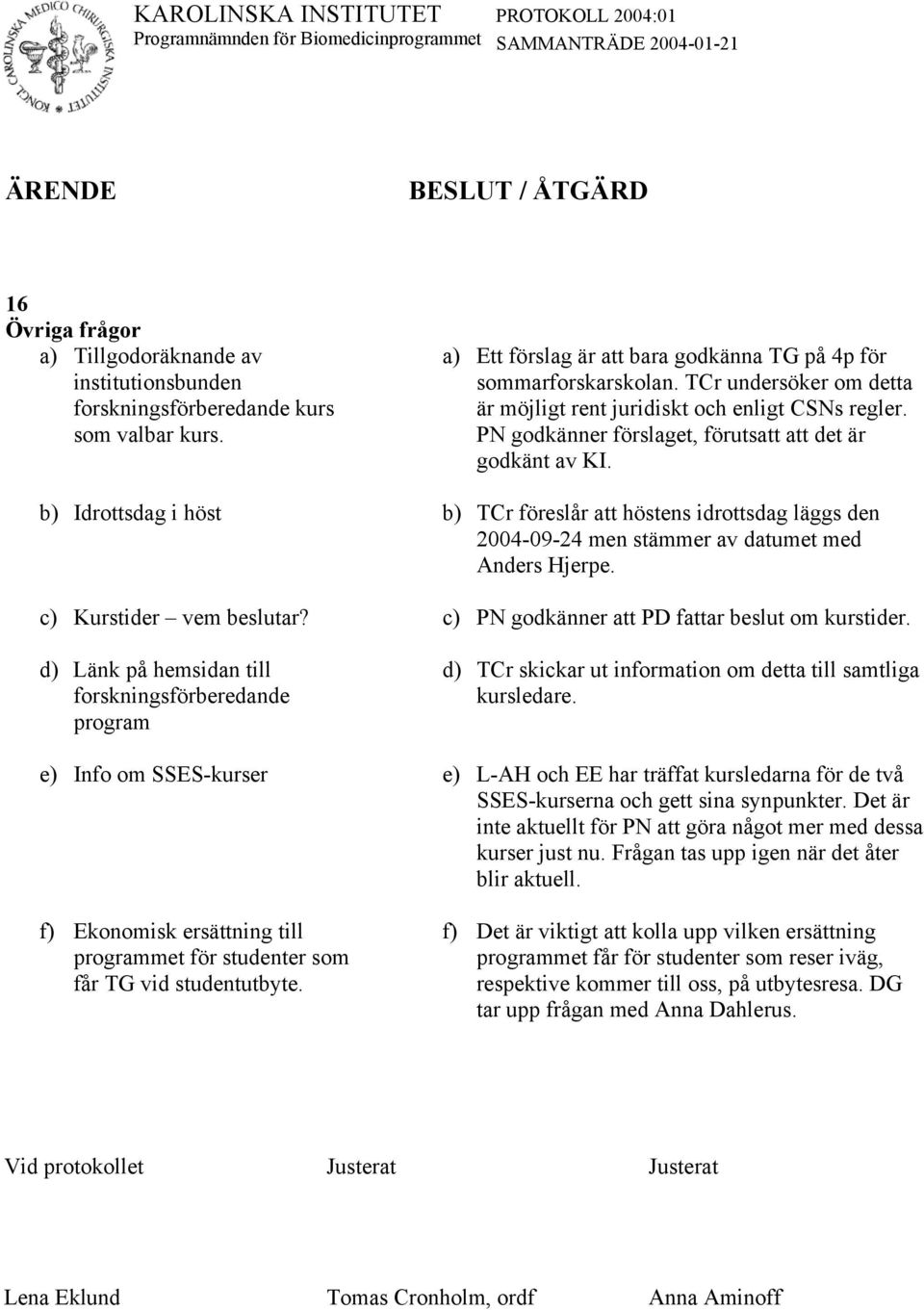 a) Ett förslag är att bara godkänna TG på 4p för sommarforskarskolan. TCr undersöker om detta är möjligt rent juridiskt och enligt CSNs regler.