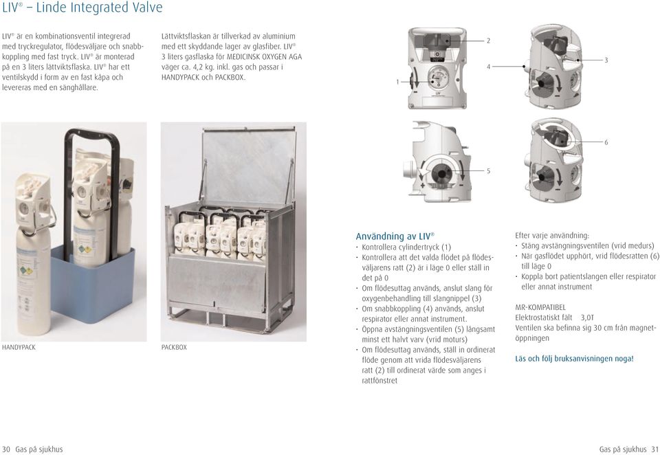 LIV 3 liters gasflaska för MEDICINSK OXYGEN AGA väger ca. 4,2 kg. inkl. gas och passar i HANDYPACK och PACKBOX.