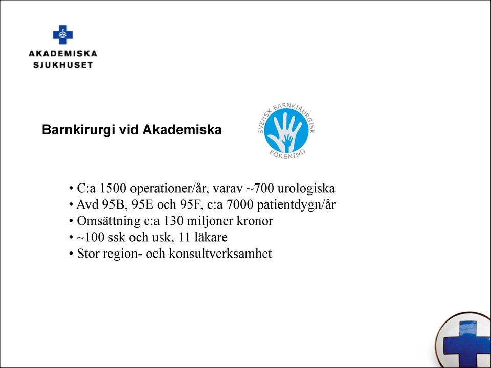 patientdygn/år Omsättning c:a 130 miljoner kronor ~100