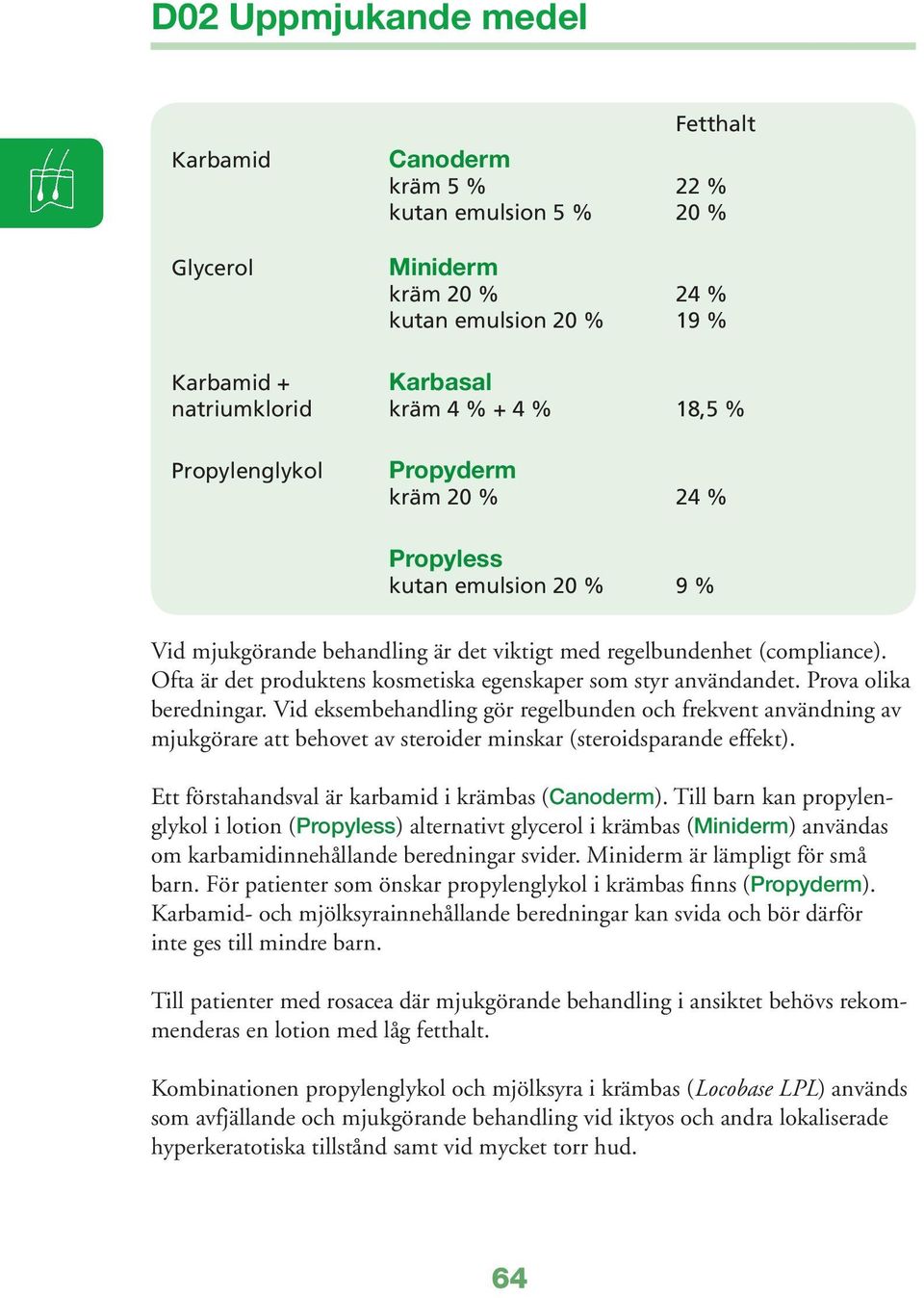 Ofta är det produktens kosmetiska egenskaper som styr användandet. Prova olika beredningar.