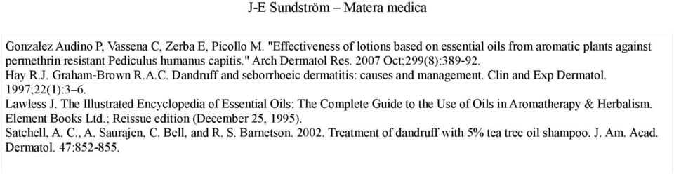 Hay R.J. Graham-Brown R.A.C. Dandruff and seborrhoeic dermatitis: causes and management. Clin and Exp Dermatol. 1997;22(1):3 6. Lawless J.
