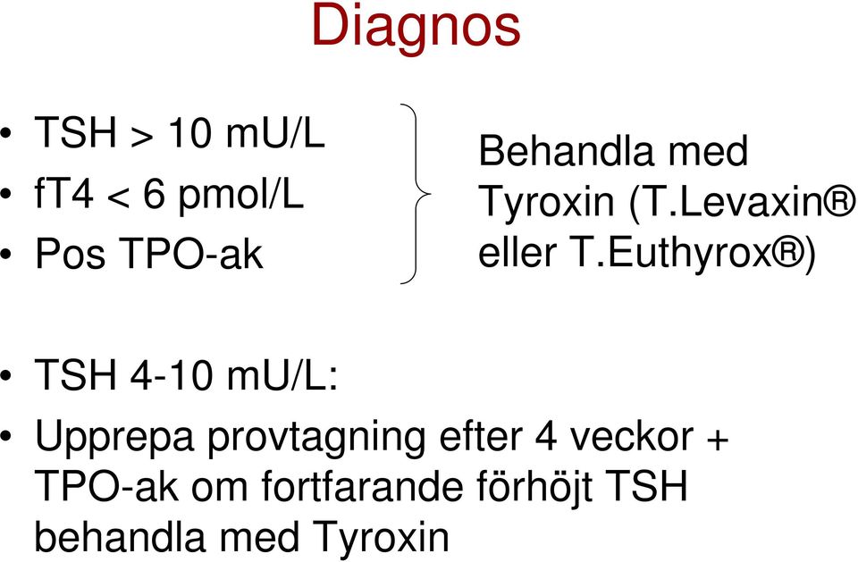 Euthyrox ) TSH 4-10 mu/l: Upprepa provtagning efter