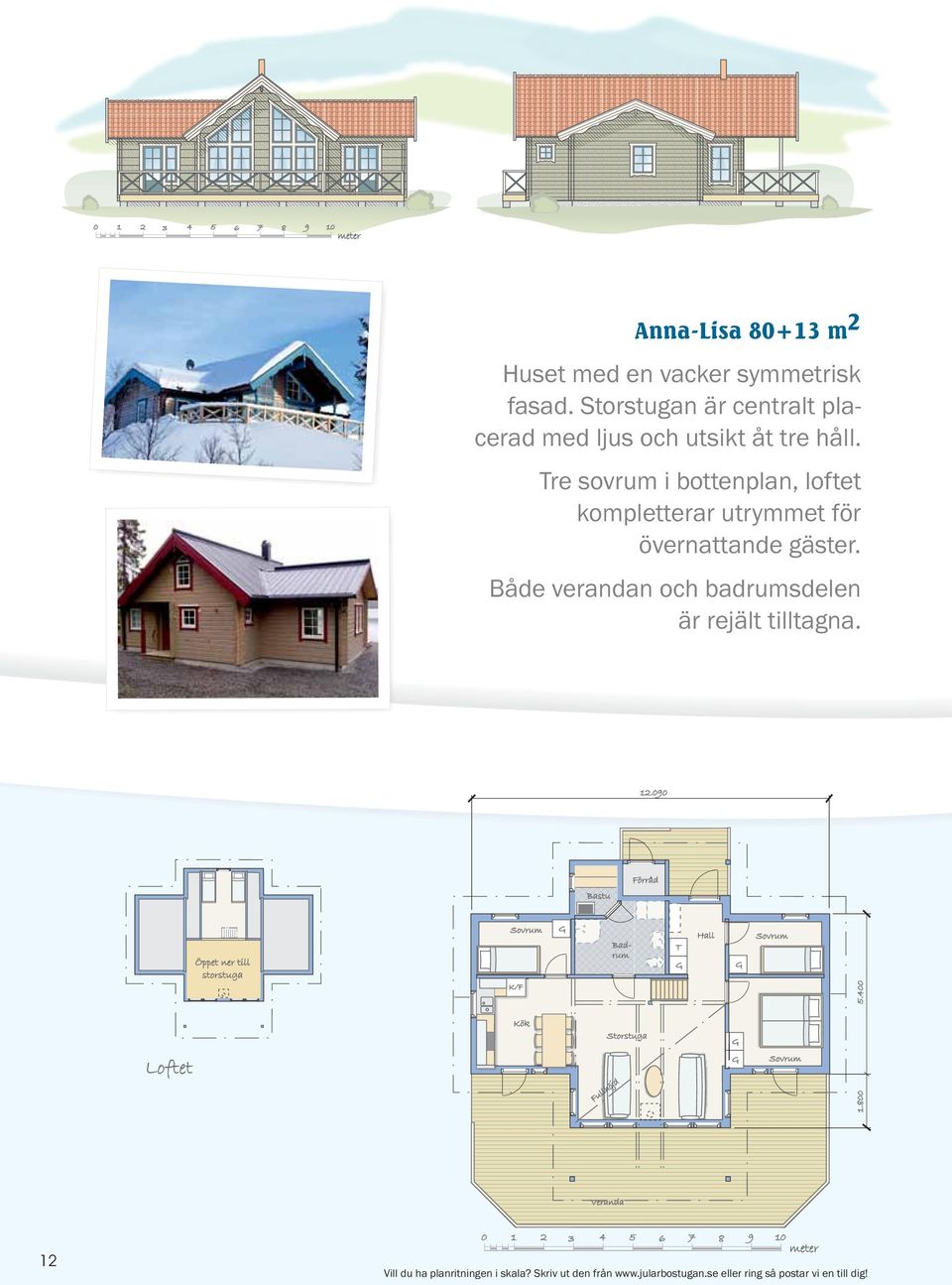 Tre sovrum i bottenplan, loftet kompletterar utrymmet för övernattande gäster.