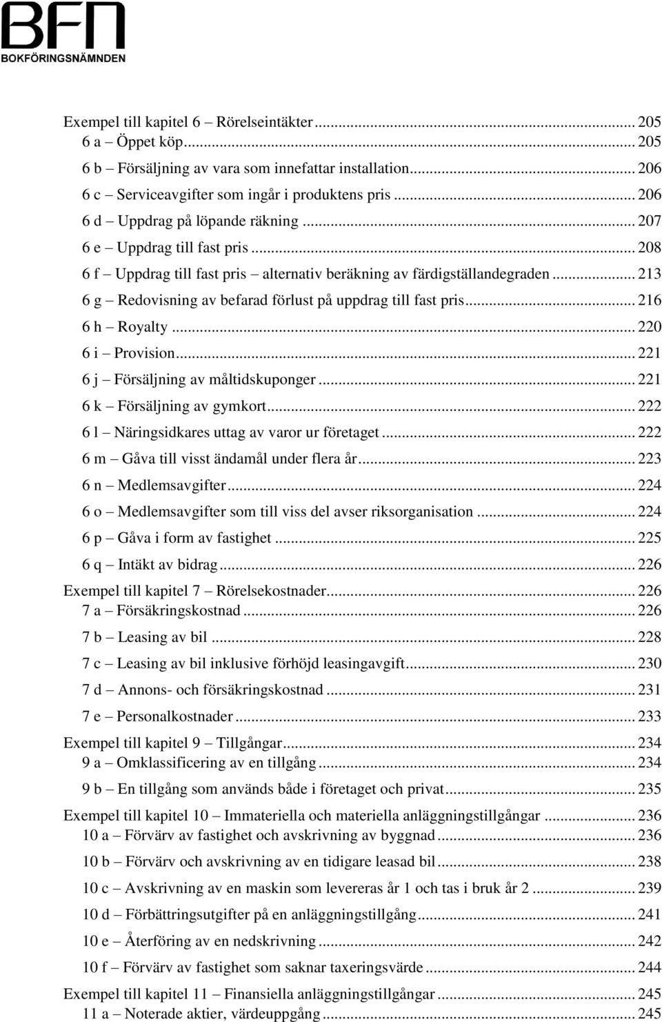 .. 213 6 g Redovisning av befarad förlust på uppdrag till fast pris... 216 6 h Royalty... 220 6 i Provision... 221 6 j Försäljning av måltidskuponger... 221 6 k Försäljning av gymkort.