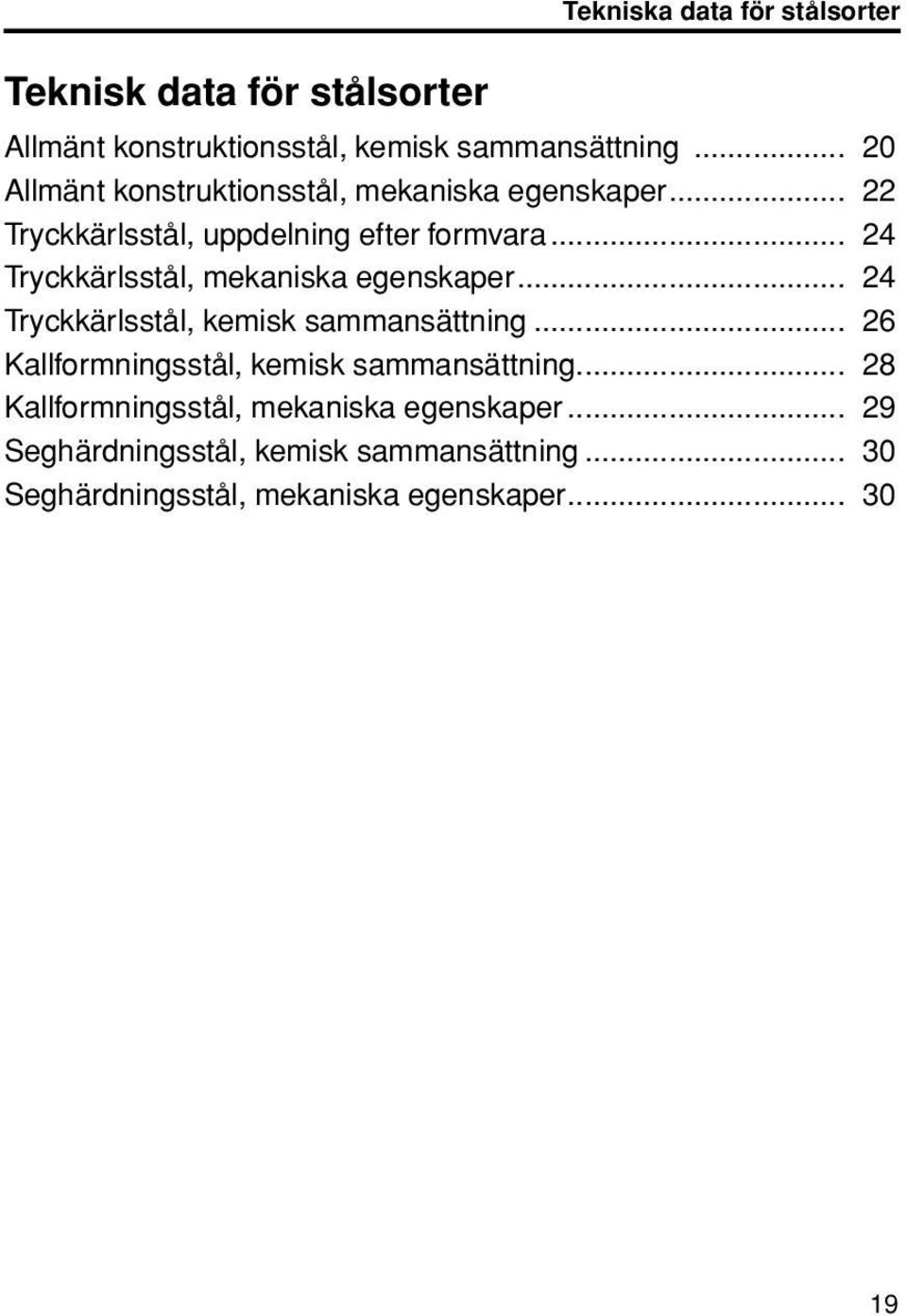 .. 24 Tryckkärlsstål, mekaniska egenskaper... 24 Tryckkärlsstål, kemisk sammansättning.