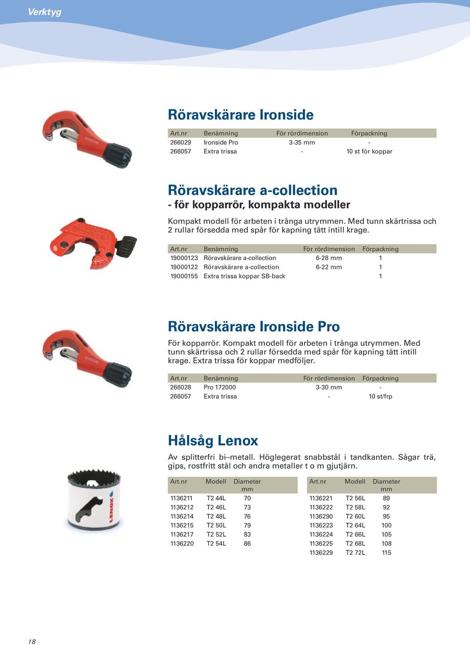 trånga utryen. Med tunn skärtrissa och 2 rullar försedda med spår för kapning tätt intill krage. Art.