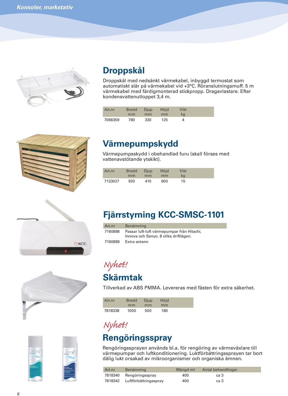 Art.nr Bredd Djup Höjd Vikt kg 7133027 920 410 600 15 Fjärrstyrning KCC-SMSC-1101 Art.nr Benämning 7160898 Passar luft-luft värmepumpar från Hitachi, Innova och Sanyo. 8 olika driftlägen.