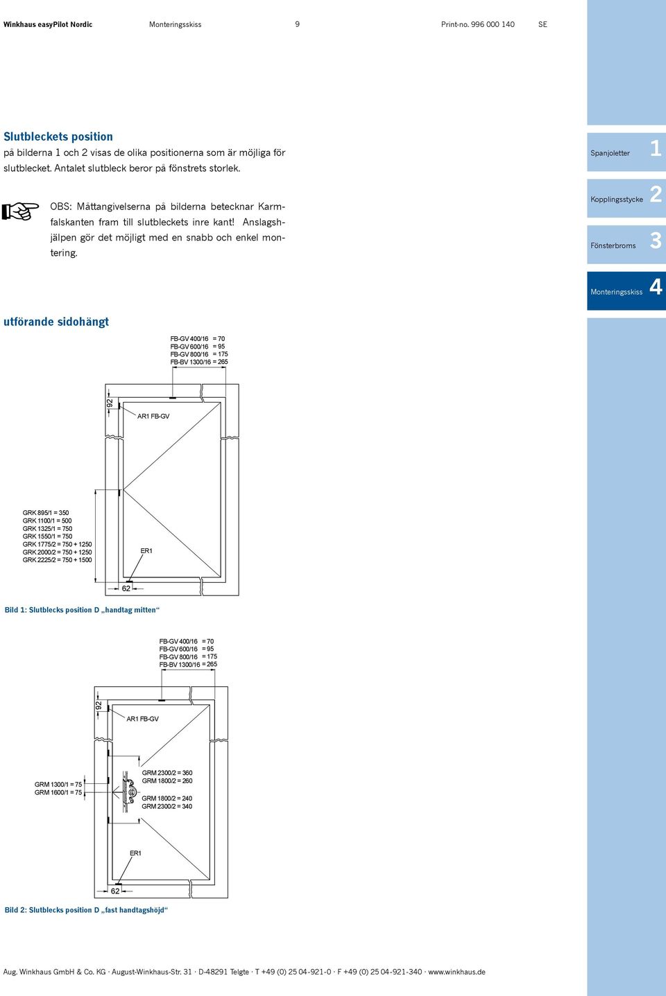 Spanjoletter Kopplingsstycke Fönsterbroms 1 3 Monteringsskiss utförande sidohängt FB-GV 00/16 = 70 FB-GV 600/16 = 95 FB-GV 800/16 = 175 FB-BV 1300/16 = 65 9 AR1 FB-GV GRK 895/1 = 350 GRK 1100/1 = 500