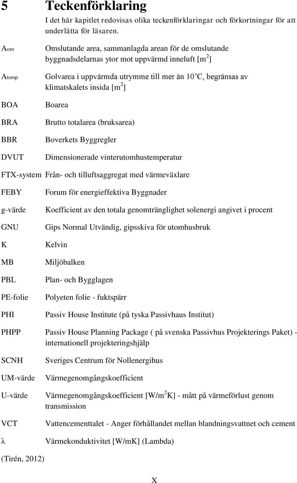 klimatskalets insida [m 2 ] Boarea Brutto totalarea (bruksarea) Boverkets Byggregler Dimensionerade vinterutomhustemperatur FTX-system Från- och tilluftsaggregat med värmeväxlare FEBY g-värde GNU K