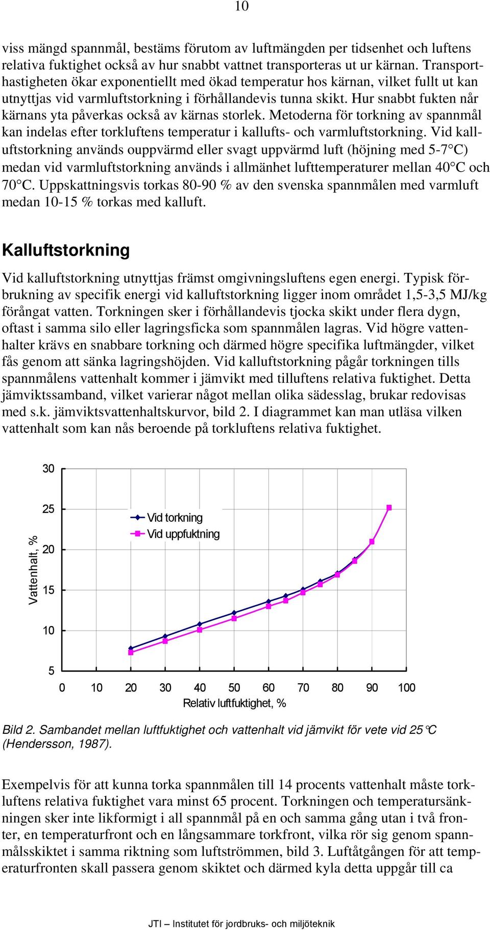 Hur snabbt fukten når kärnans yta påverkas också av kärnas storlek. Metoderna för torkning av spannmål kan indelas efter torkluftens temperatur i kallufts- och varmluftstorkning.