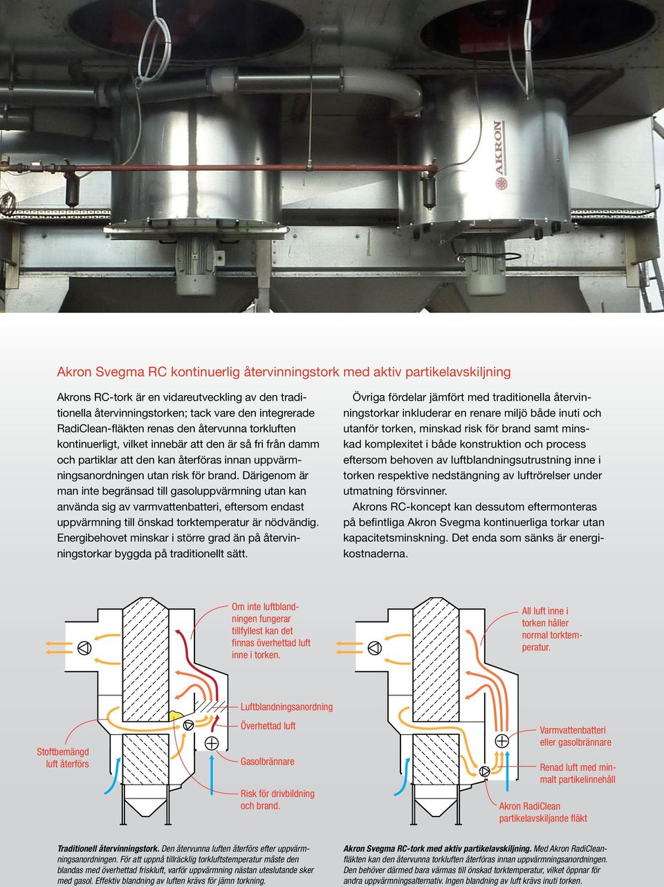 Därigenom är man inte begränsad till gasoluppvärmning utan kan använda sig av varmvattenbatteri, eftersom endast uppvärmning till önskad torktemperatur är nödvändig.