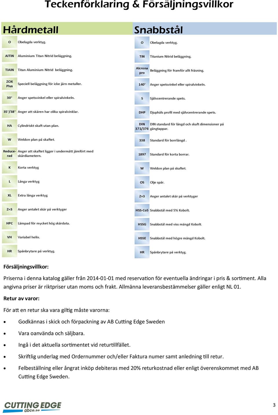 Retur av varor: För att en retur ska vara giltig måste varorna: Godkännas i skick och förpackning av AB Cutting Edge Sweden Vara oanvända och säljbara.
