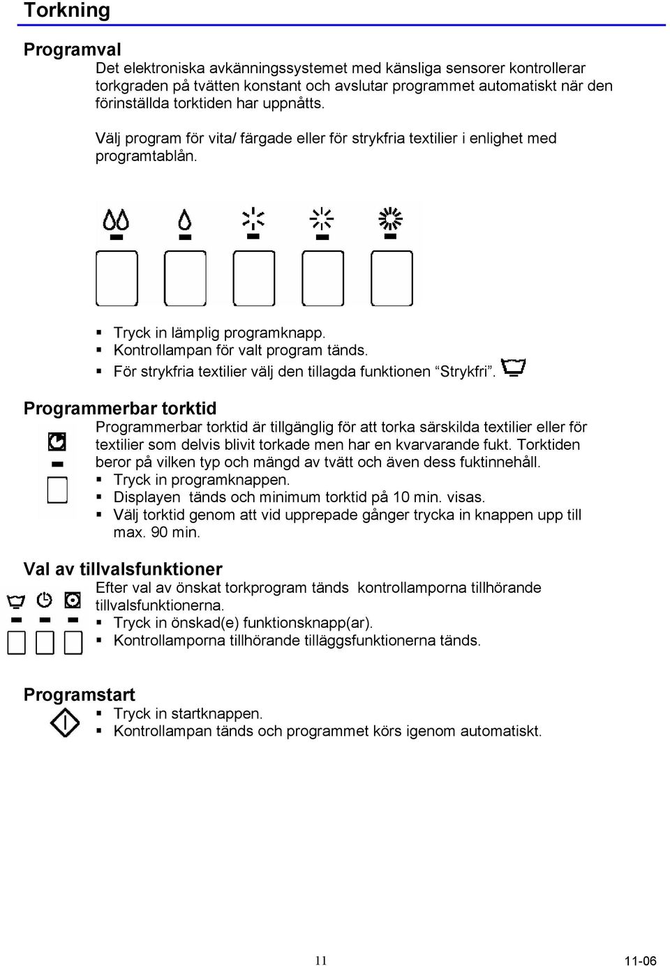 För strykfria textilier välj den tillagda funktionen Strykfri.