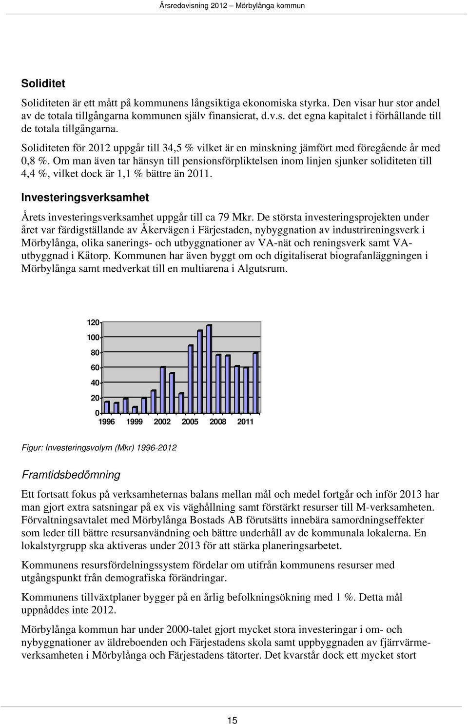 Om man även tar hänsyn till pensionsförpliktelsen inom linjen sjunker soliditeten till 4,4 %, vilket dock är 1,1 % bättre än 2011.