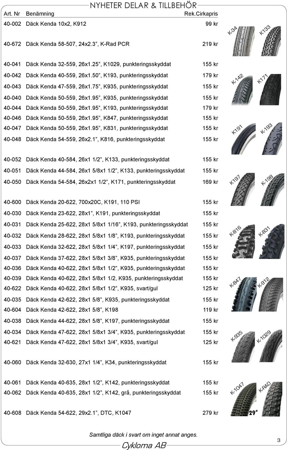 75, K935, punkteringsskyddat 155 kr 40-040 Däck Kenda 50-559, 26x1.95, K935, punkteringsskyddat 155 kr 40-044 Däck Kenda 50-559, 26x1.