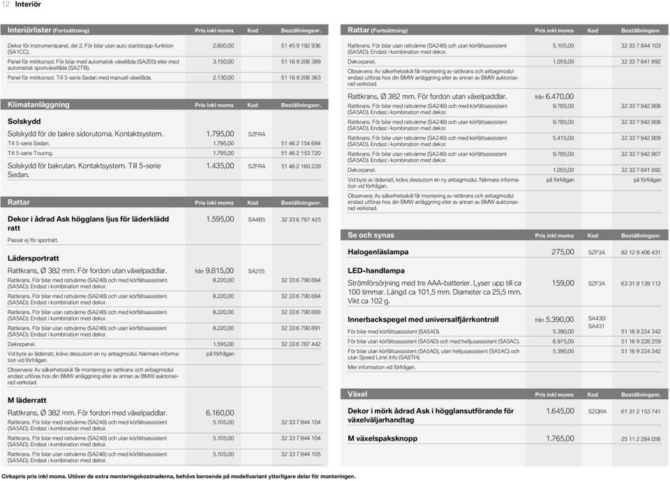 För bilar med automatisk växellåda (SA5) eller med automatisk sportväxellåda (SA2TB). Panel för mittkonsol. Till 5serie Sedan med manuell växellåda. 002.600,00 51 45 9 192 936 003.0,00 51 9 2 389 002.