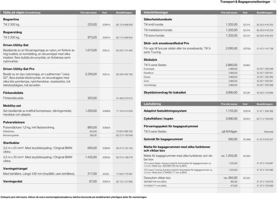 Pris Kod inkl moms Beställningsnr.Beställningsnr. KodInteriörlösningar Bogserlina Säkerhetshundsele Till 2 500 kg. 000.235,00 SZM1A 82 9 4 650 Till små hundar. 001.