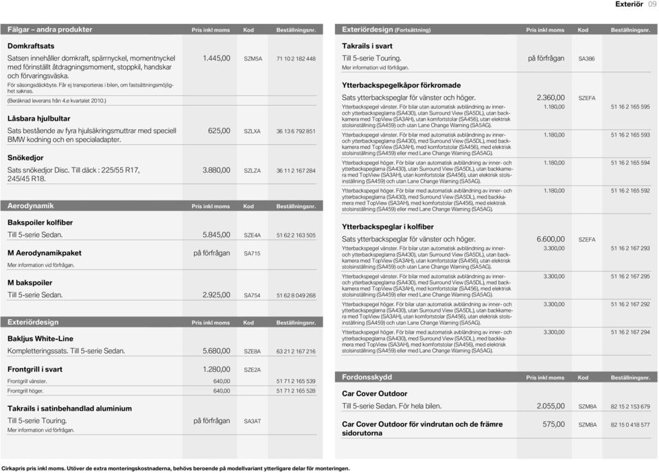 Pris Pris (Fortsättning) inkl inkl Kod moms moms Beställningsnr. Kod Kod Pris inkl Kod moms Beställningsnr.