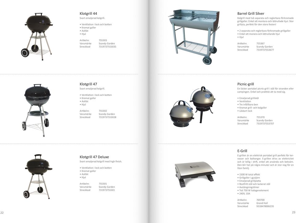 2 separata och reglerbara förkromade grillgaller Enkel att monera och lättrullande hjul Hjul Artikelnr. 755367 Streckkod 7319737553677 Klotgrill 47 Svart emaljerad kolgrill.