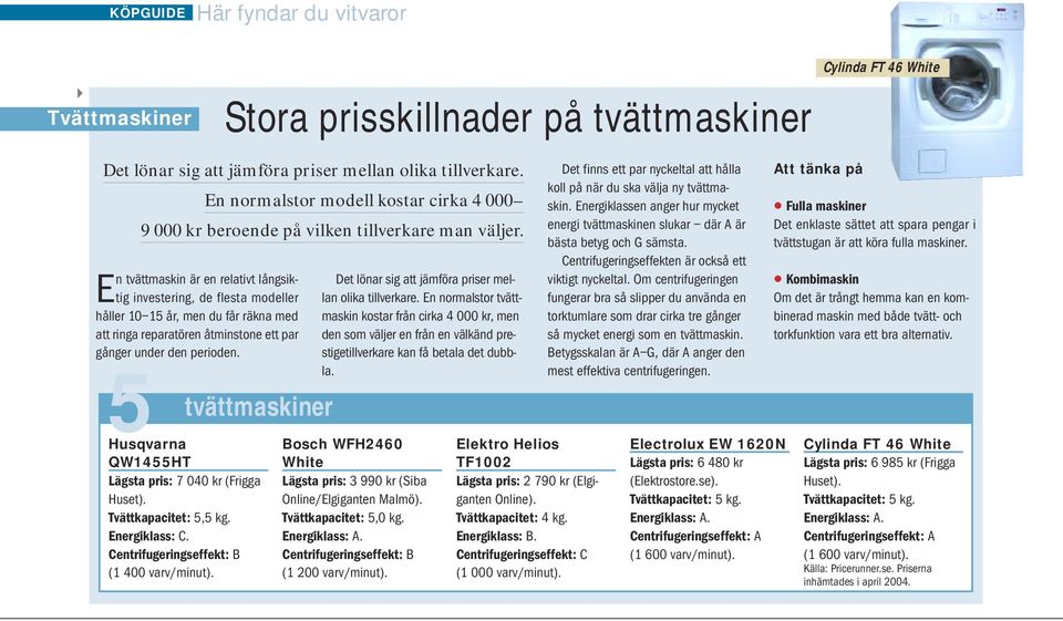 Stora prisskillnader på tvättmaskiner Det lönar sig att jämföra priser mellan olika tillverkare. En normalstor modell kostar cirka 4 000 9 000 kr beroende på vilken tillverkare man väljer.