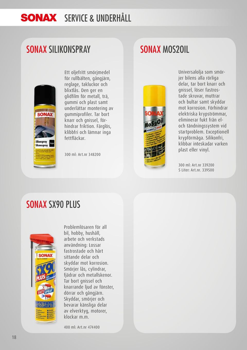 300 ml: Art.nr 348200 Universalolja som smörjer bilens alla rörliga delar, tar bort knarr och gnissel, löser fastrostade skruvar, muttrar och bultar samt skyddar mot korrosion.