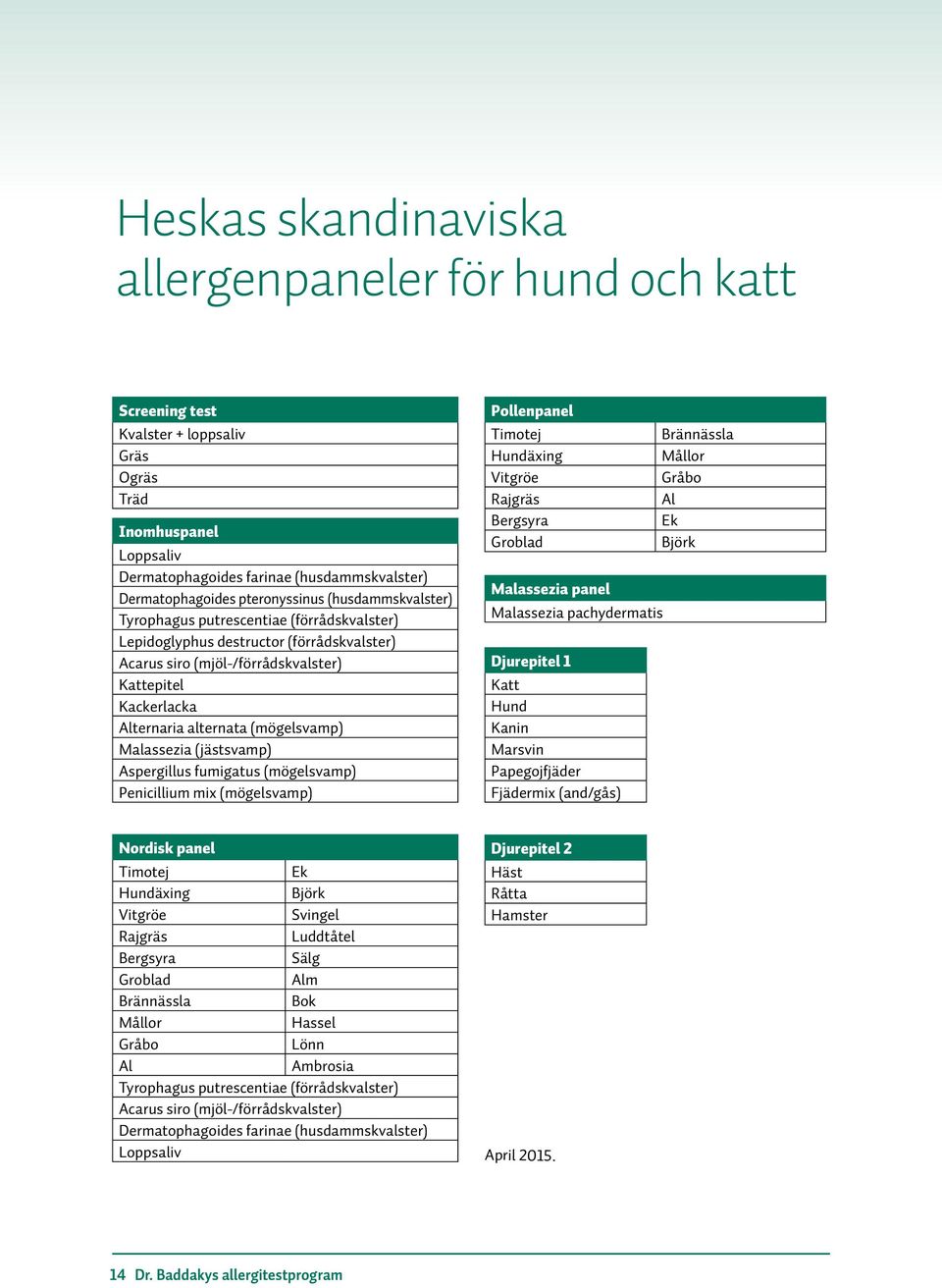 (mögelsvamp) Malassezia (jästsvamp) Aspergillus fumigatus (mögelsvamp) Penicillium mix (mögelsvamp) Pollenpanel Timotej Hundäxing Vitgröe Rajgräs Bergsyra Groblad Malassezia panel Malassezia