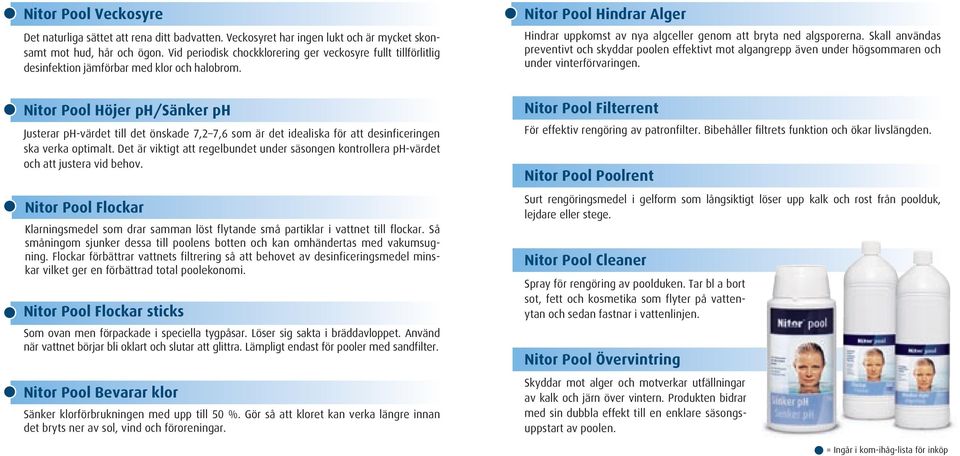 Nitor Pool Höjer ph/sänker ph Justerar ph-värdet till det önskade 7,2 7,6 som är det idealiska för att desinficeringen ska verka optimalt.