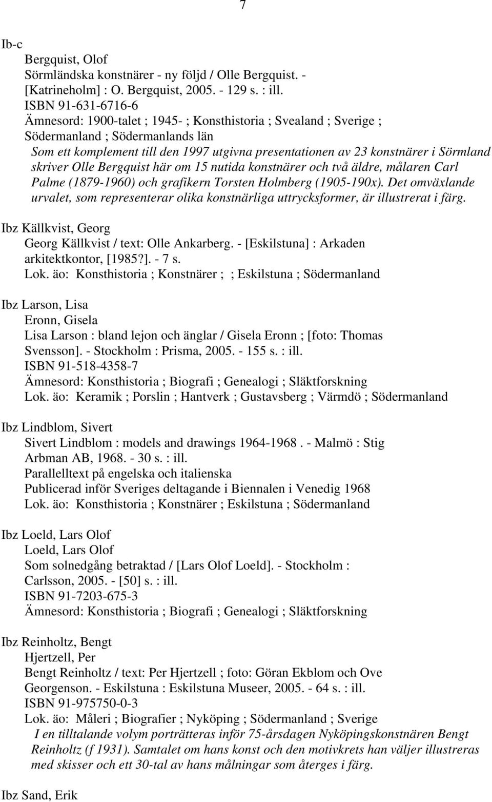 Sörmland skriver Olle Bergquist här om 15 nutida konstnärer och två äldre, målaren Carl Palme (1879-1960) och grafikern Torsten Holmberg (1905-190x).