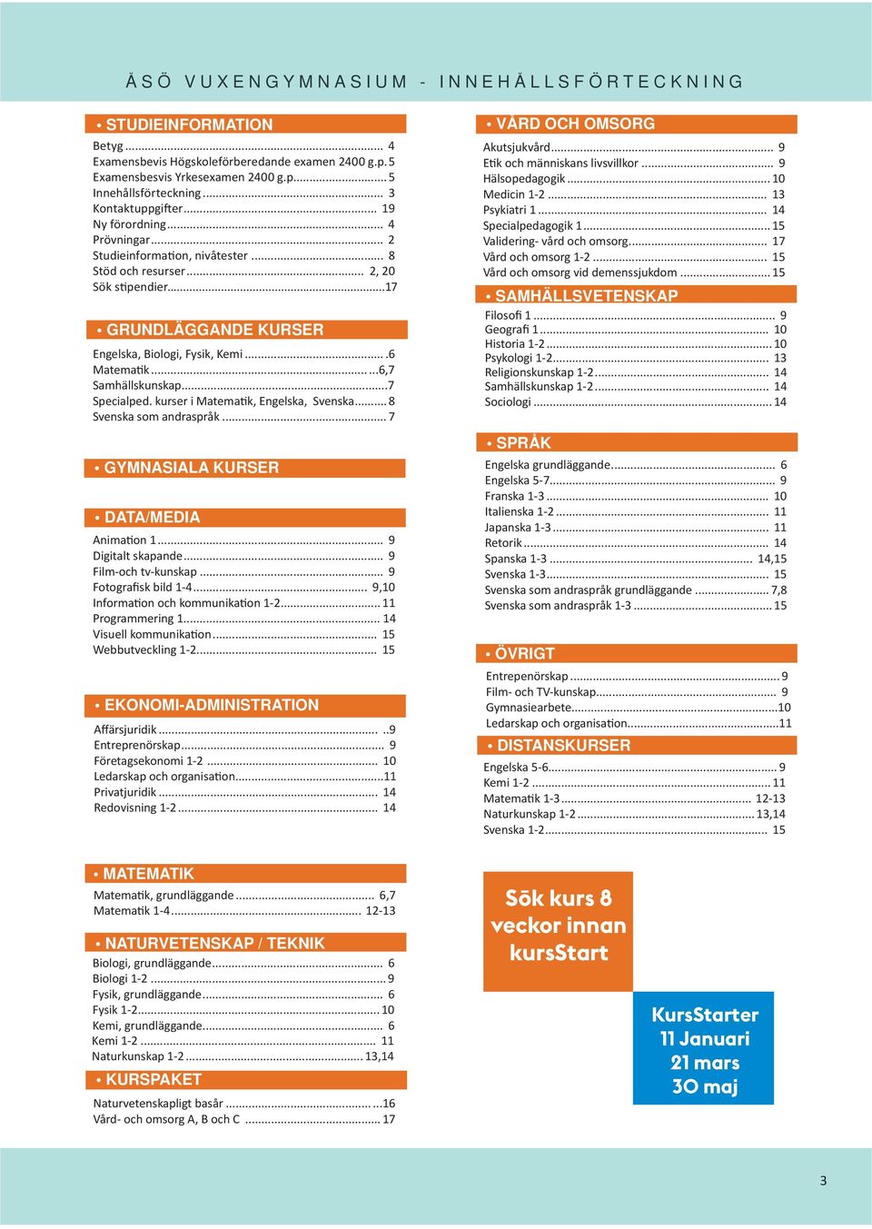 ...6 Matema k......6,7 Samhällskunskap...7 Specialped. kurser i Matema k, Engelska, Svenska... 8 Svenska som andraspråk... 7 GYMNASIALA KURSER DATA/MEDIA Anima on 1... 9 Digitalt skapande.