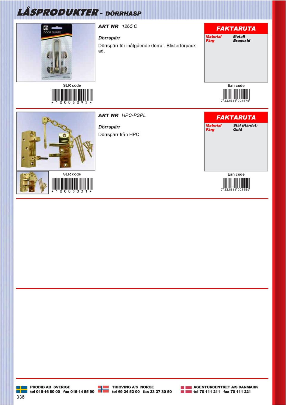 Material Stål (Härdat) Guld *10005331* 7NPL*aacffa+ 336 PROI SVERIGE TRIOVING /S NORGE