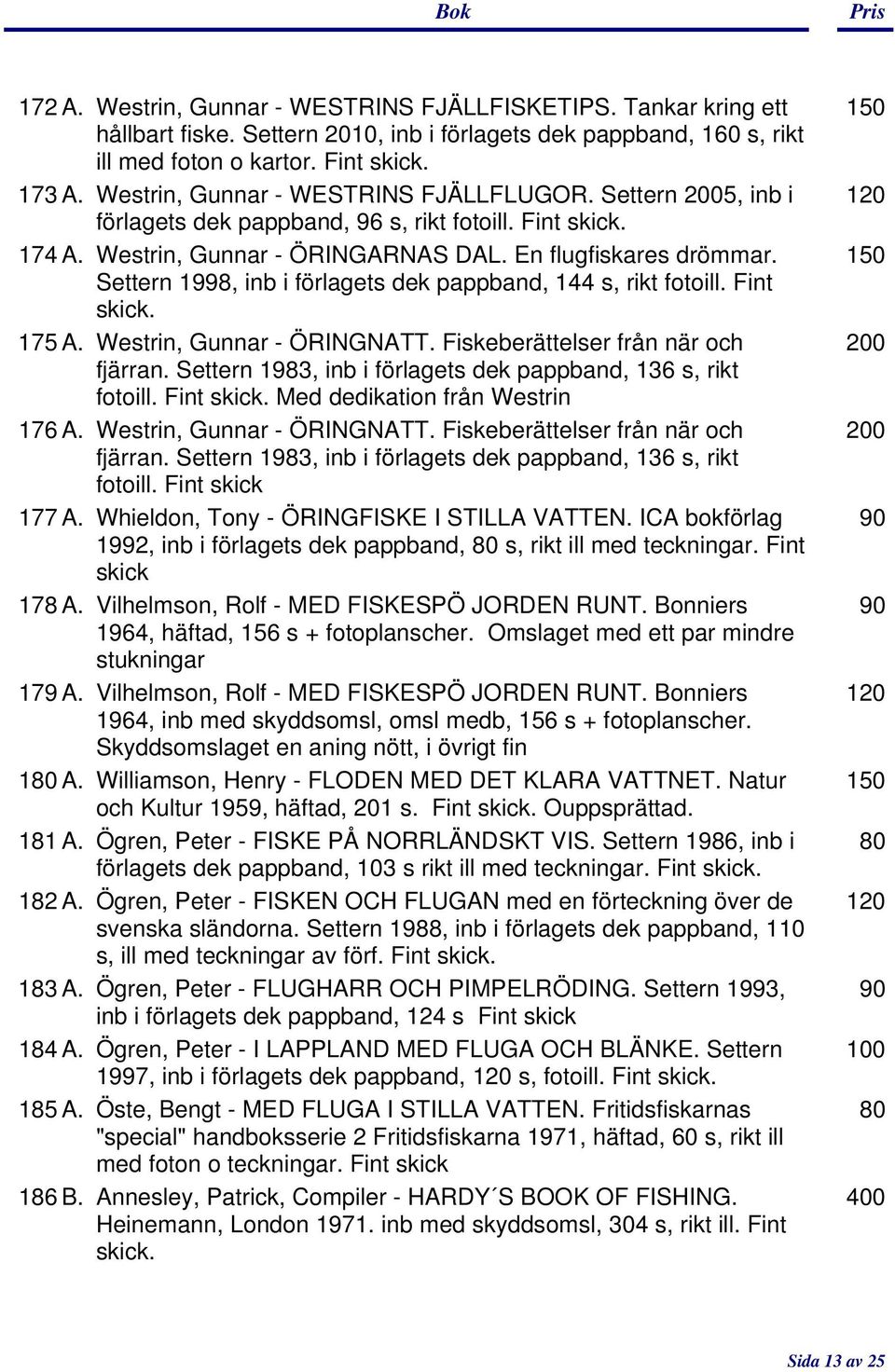 1 Settern 1998, inb i förlagets dek pappband, 144 s, rikt fotoill. Fint 175 A. Westrin, Gunnar - ÖRINGNATT. Fiskeberättelser från när och 200 fjärran.