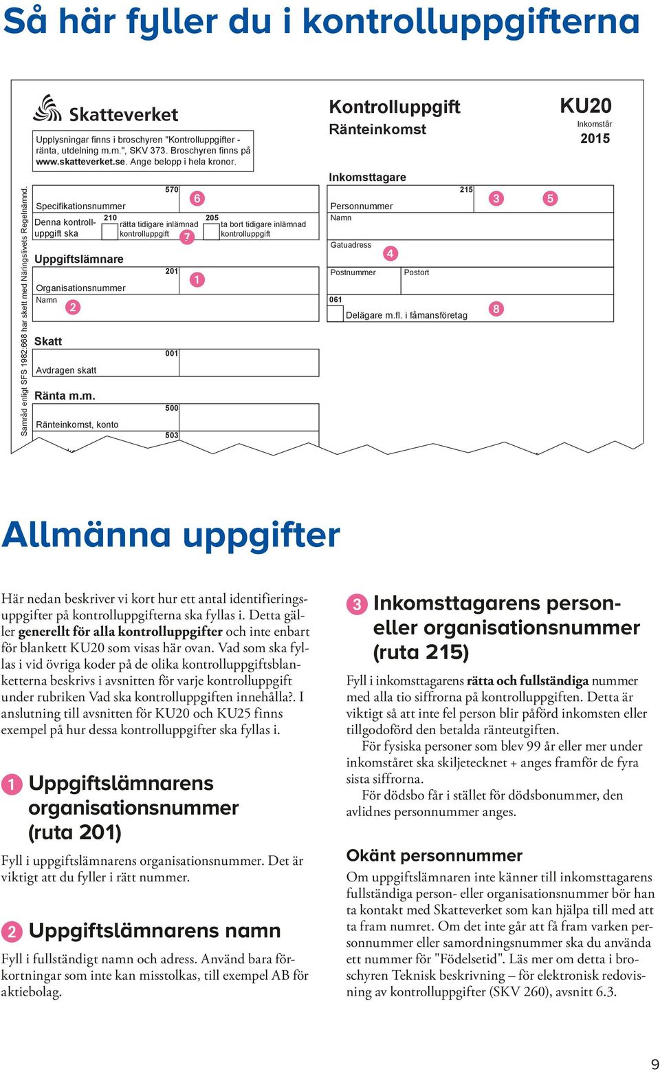 Specifikationsnummer 210 205 Denna kontroll- rätta tidigare inlämnad ta bort tidigare inlämnad uppgift ska kontrolluppgift kontrolluppgift Uppgiftslämnare Organisationsnummer Namn Skatt 2 Avdragen