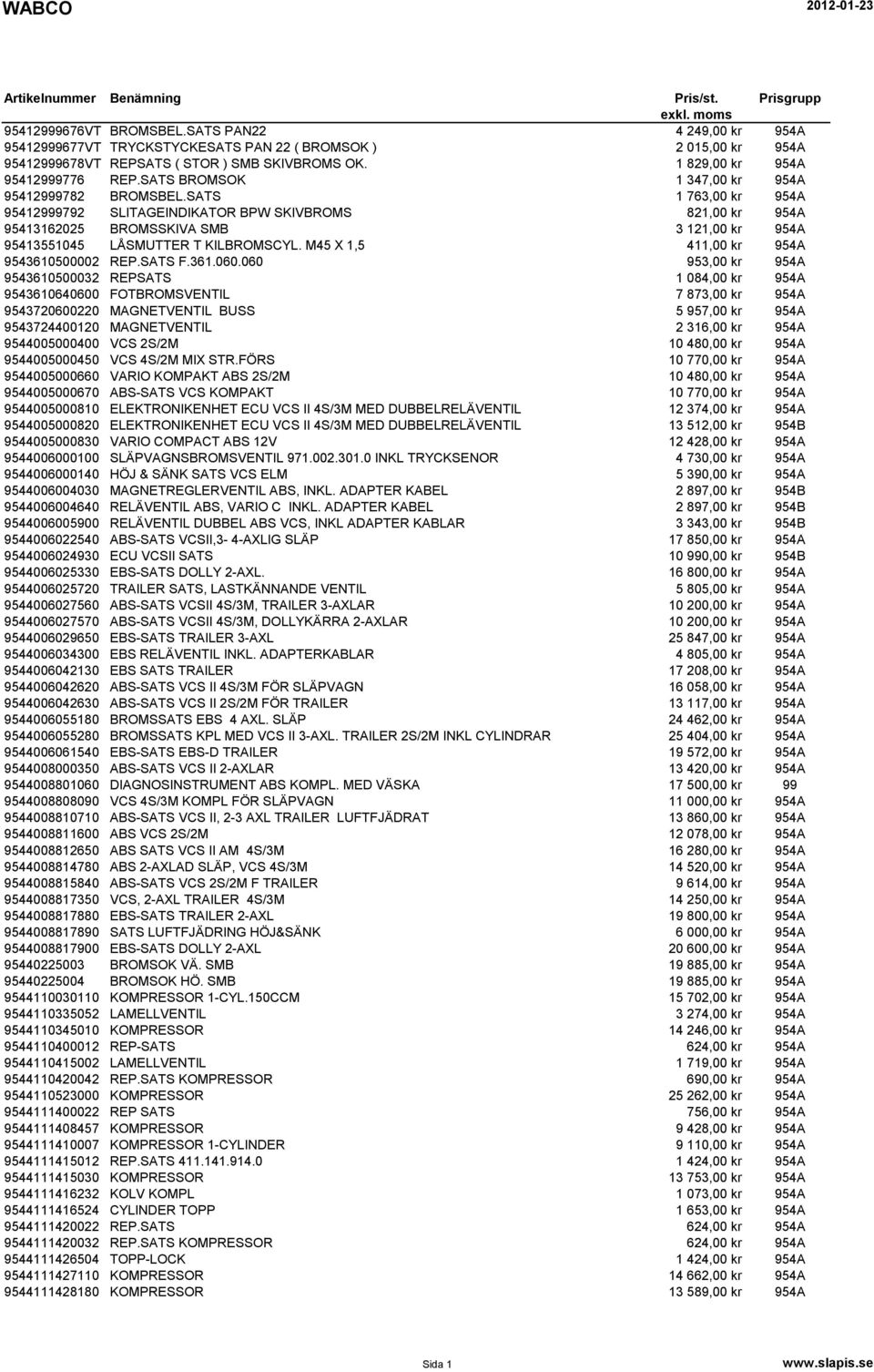 SATS BROMSOK 1 347,00 kr 954A 95412999782 BROMSBEL.
