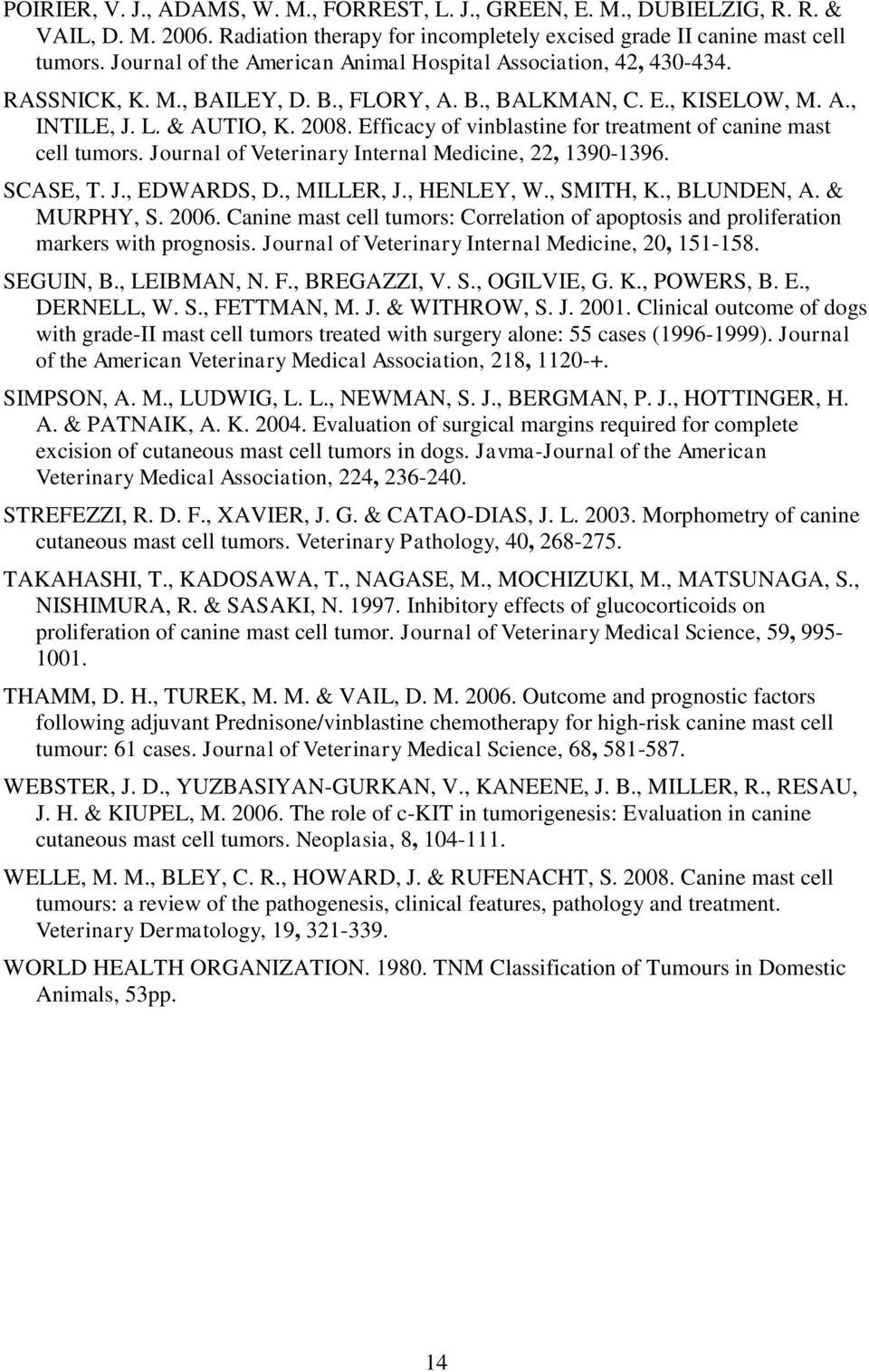 Efficacy of vinblastine for treatment of canine mast cell tumors. Journal of Veterinary Internal Medicine, 22, 1390-1396. SCASE, T. J., EDWARDS, D., MILLER, J., HENLEY, W., SMITH, K., BLUNDEN, A.