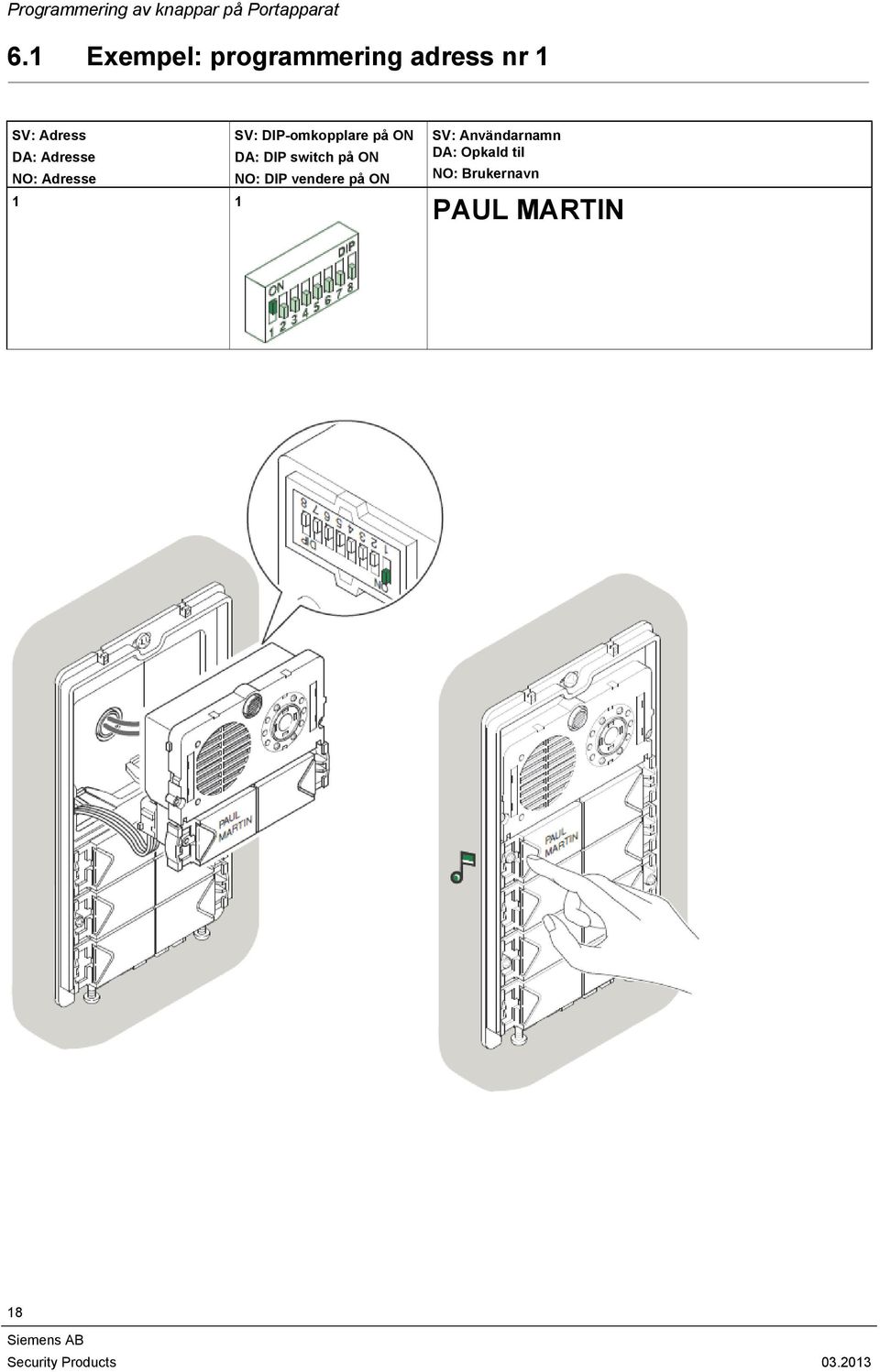 DIP-omkopplare på ON DA: Adresse DA: DIP switch på ON NO: