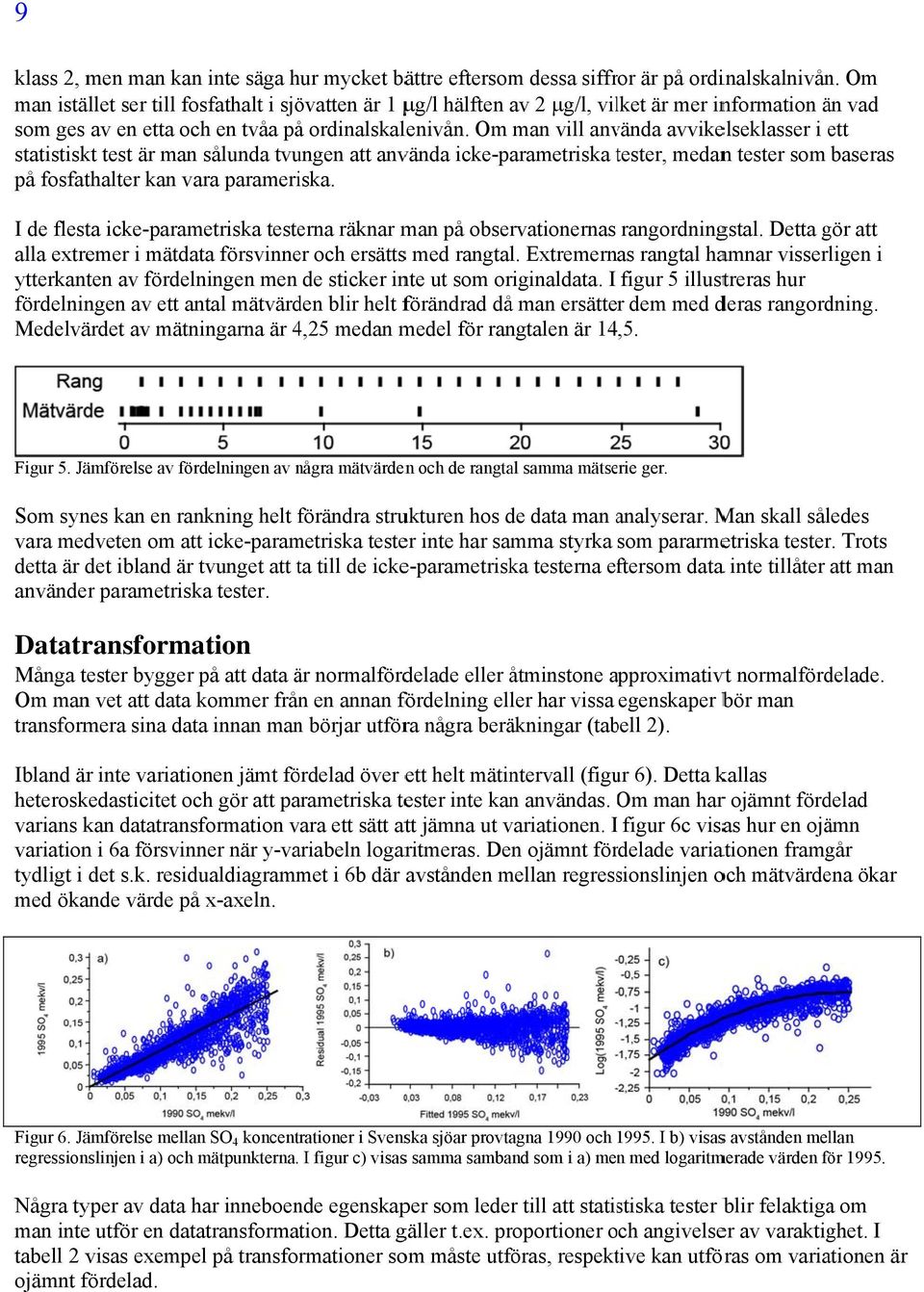 Om man vill använda avvikelseklasser i ett statistiskt test är man sålunda tvungen att använda icke-parametriska tester, t medann tester som baseras på fosfathalter kan vara parameriska.