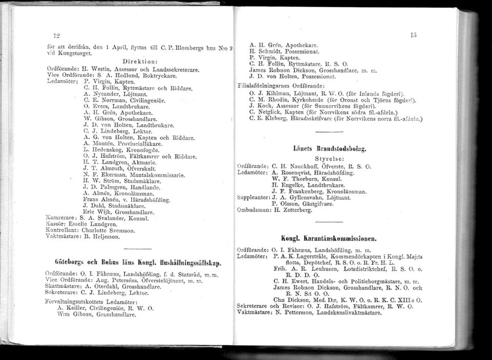 Gibson, Grosshandlare.,J. D. von Holten, I.andtbrnkare. C.,J. Lindeberg, Lektor. A. G. von Holten, Kapten och Hiddare. A. :\Ionten. Provillcialläkare. L. Hedcnskog, Kronofogde. O. J.