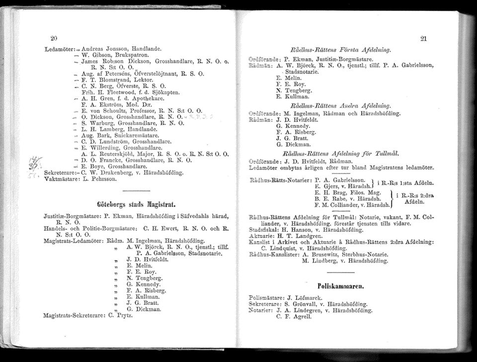 N. O." S. \Varburg, Grosshandlare, R. N. O. 1~. H. Lamberg, Handlande. Aug. Bark, Sniekaremästare. C. D. Lundström, Grosshandlare. E. vvillerding, Grosshandlare. A. L. Rcuterskjölcl, Major, R S. O. o.