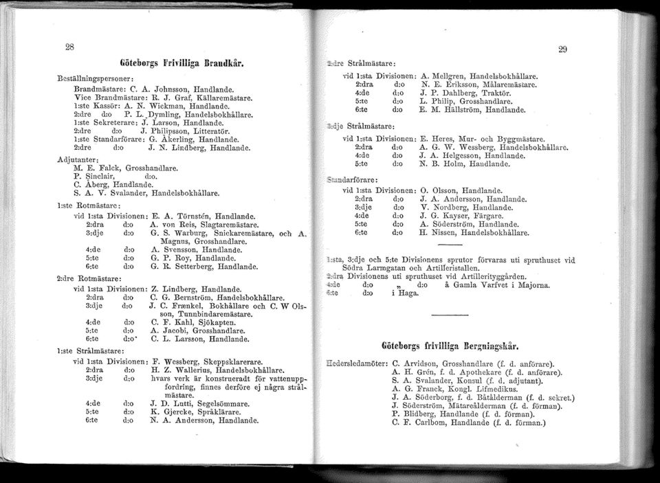 ÅkerIing, Handlande. 2:dre d:o J. N. Lindberg, Handlande. Adjutanter: M. E. Falck, Grosshandlare. P. Sinclair, d:o. C. Åberg, Handhnde. S. A. V. Svalander, Handelsbokhållare.