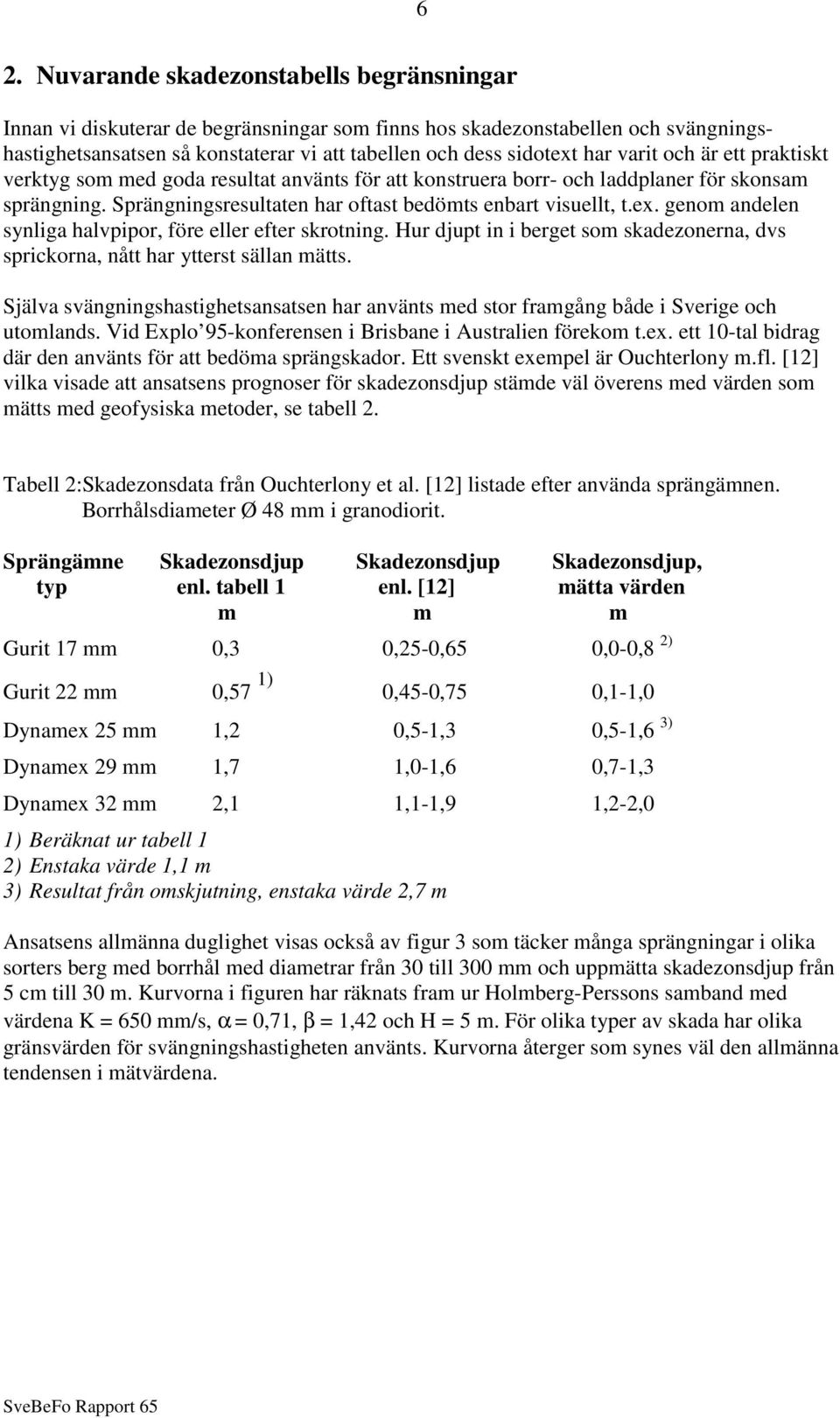 genom andelen synliga halvpipor, före eller efter skrotning. Hur djupt in i berget som skadezonerna, dvs sprickorna, nått har ytterst sällan mätts.