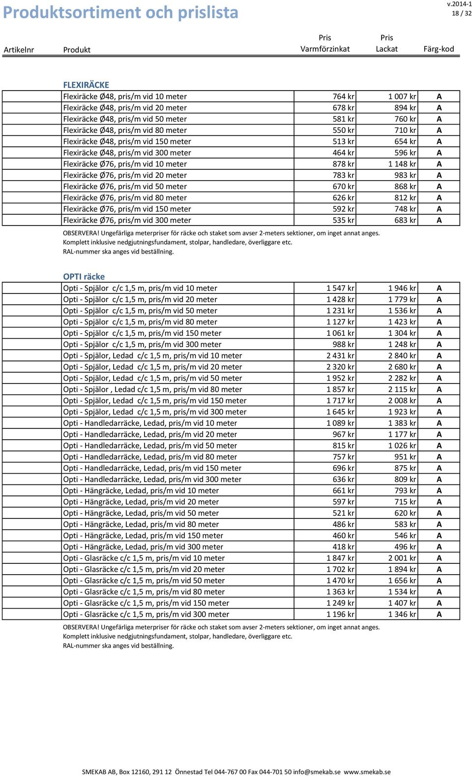 Ø76, pris/m vid 20 meter 783 kr 983 kr A Flexiräcke Ø76, pris/m vid 50 meter 670 kr 868 kr A Flexiräcke Ø76, pris/m vid 80 meter 626 kr 812 kr A Flexiräcke Ø76, pris/m vid 150 meter 592 kr 748 kr A