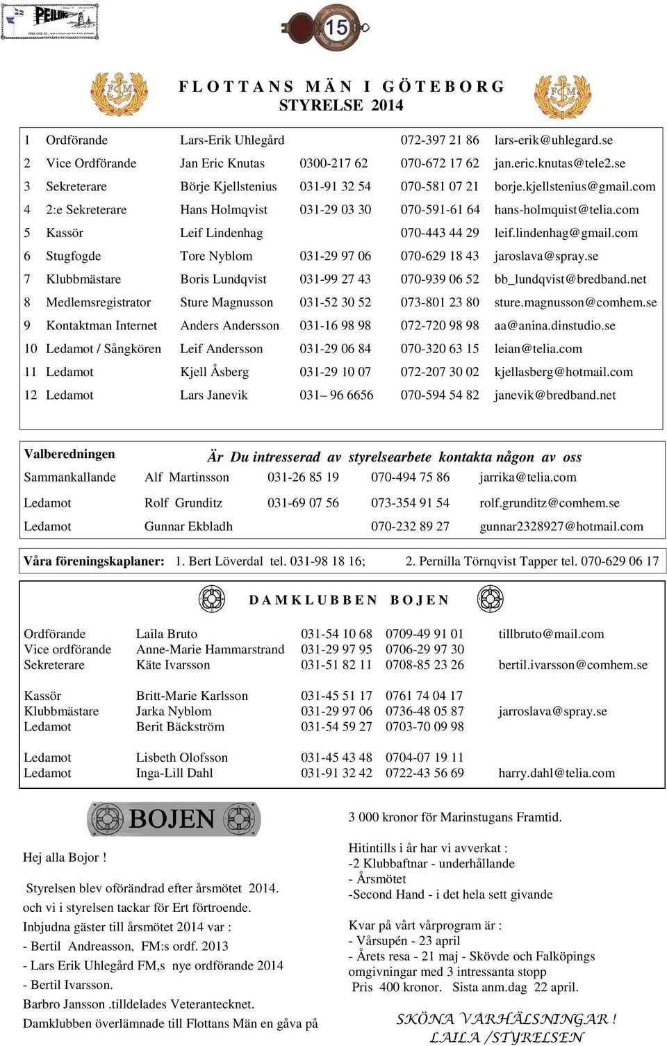 com 5 Kassör Leif Lindenhag 070-443 44 29 leif.lindenhag@gmail.com 6 Stugfogde Tore Nyblom 031-29 97 06 070-629 18 43 jaroslava@spray.