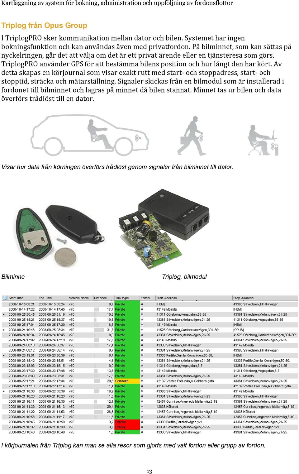 TriplogPRO använder GPS för att bestämma bilens position och hur långt den har kört.