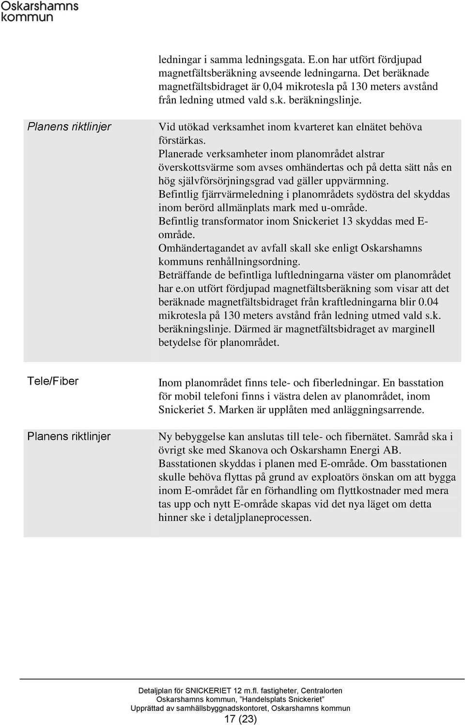 Planerade verksamheter inom planområdet alstrar överskottsvärme som avses omhändertas och på detta sätt nås en hög självförsörjningsgrad vad gäller uppvärmning.